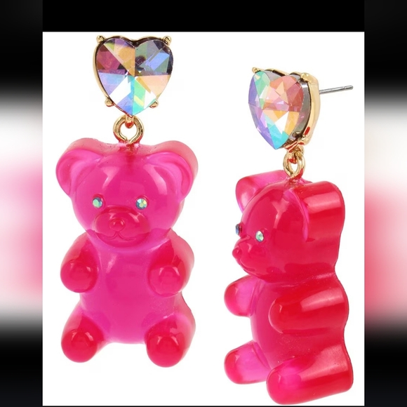 Betsey Johnson Pink Gummy Bear Drop Earrings! - Picture 3 of 14